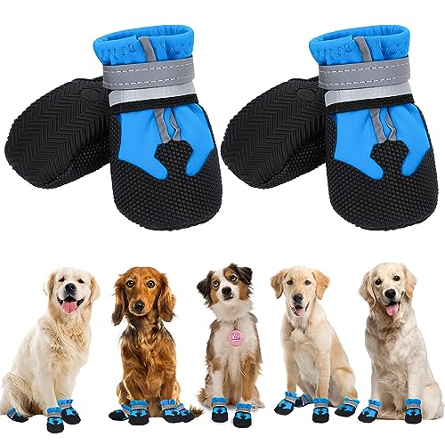 4 peças protetor da pata das botas do cão, botas para cães, sapatos impermeáveis para cães com correias refletoras, lavável ajustável antiderrapante sapatos de cão para pequeno