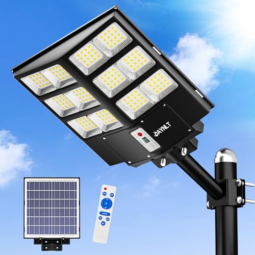 JAYNLT Y-2000 W Lâmpadas solares exteriores, 60000LM 6500 K luz solar potente com sensor de movimento, IP67, holofote solar impermeável para pátio, calçados, rua