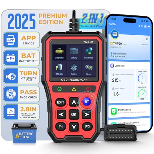 OBD2 Scanner profissional com ferramenta de diagnóstico do testador de bateria ecrã IPS de 2,8 polegadas, verifique a preparação de emissões, ler e apagar códigos de erro, vermelho