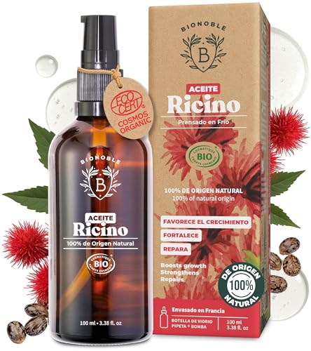 BIONOBLE, Óleo de rícino bio 100% orgânico, inclui rímel, óleo de rícino para pestanas, sobrancelhas, barba, óleo de castor para o cabelo, óleo de rícino puro para o cabelo, castor oil