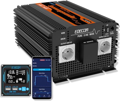 EDECOA Inversor onda pura 3500 w conversor de corrente com modo eco e ecrã LCD transformador de votagem para carro caravana camião placas solares (3500 w 12 v comando USB Pro)