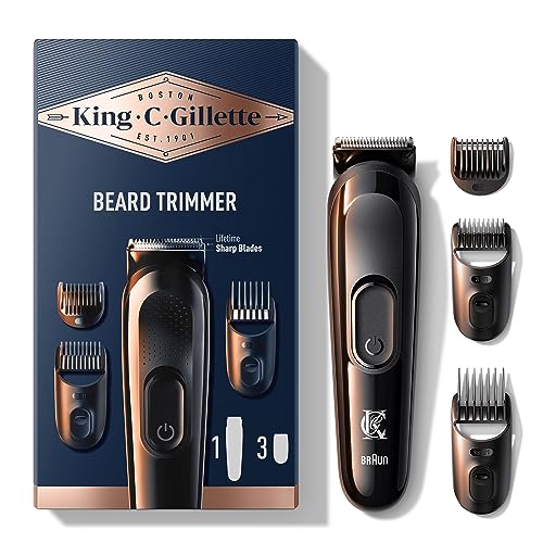 King C. Gillette Kit de aparador de barba sem fios para homem com folhas sempre afiadas e 3 pentes intercambiáveis, máquina de barbear