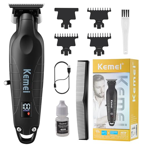 KEMEI 2293 - Aparador profissional de cabelo e barba para homem, sem cavidades, para cabeleireiro com folha em T, recarregável sem fios, cor prateada