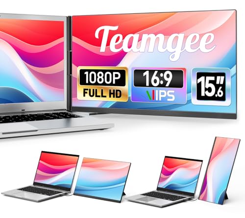 Teamgee Monitor portátil de 15,6", monitor de ecrã para portátil 1080P FHD IPS, compatível com portáteis de 13 polegadas - 17 pol, extensor de ecrã fino sem moldura com suporte removível, Plug-Play