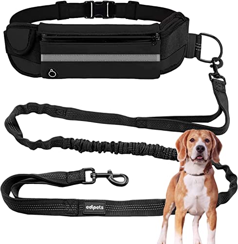 Edipets, Correia cão cintura para corrida, extensível, mãos livres, corrida, antipuxões, elástica, refletor, 160-220 cm, passeio, para telemóvel (preto)