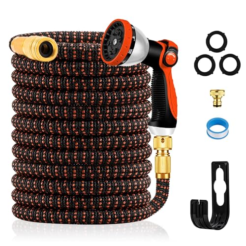 Yofidra Mangueira de jardim - mangueira extensível 3 vezes, com 10 bicos de padrão, conector de pulverização, núcleo de látex de 3 camadas, Garden Hose para rega de jardim e limpeza de 7,5 metros