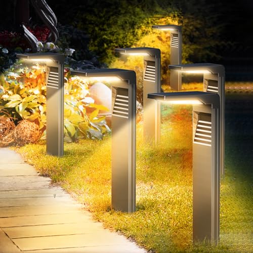 Boadw Candeeiros solares LED, com 2 modos de lâmpadas, iluminação de trajetória ip64 impermeável, adequados para 6 peças de iluminação ao ar livre, quintal, jardim e relva