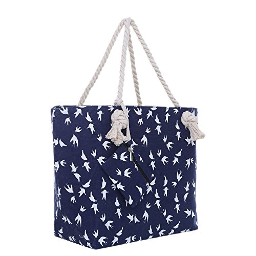 Saco de praia grande com fecho de correr 58 x 38 x 18 cm design marítimo Shopper Saco a tiracolo estilo iate (Yacht Style)