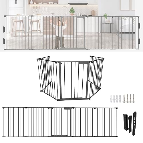 Sonnewelt Barreira de segurança crianças escada 310 cm, cerca de segurança infantil, 5 peças, cercas para cães, grade de proteção para lareira, barreira para crianças e animais de estimação, cor preta