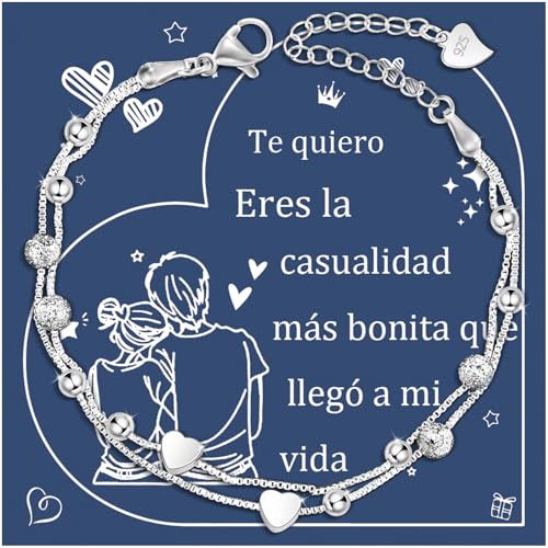 YELUWA Presentes originais para mulher, presente Dia da Mãe pulseira prata mulher presente aniversário amiga Natal presentes amiga amiga namorada aniversário pulseira mãe mãe e filha avó menina