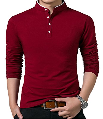 KUYIGO T-shirt masculina Slim Fit casual cor sólida manga comprida polo t-shirt básica de golfe S-XXL