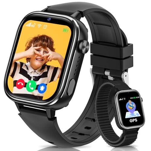 SWGOTA 4G Relógio inteligente criança, Smartwatch crianças com GPS, chamadas, videochamadas, mensagens, modo escola, função Sos, IP68 impermeável, despertador, câmara e podómetro (preto)
