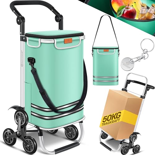 KESSER® Carrinho de compras - carrinho de compras com compartimento frigorífico, capacidade de 56 litros, capacidade de carga até 50 kg, 3 em 1 carrinho e bolsa de ombro, incl. Chip de compra,