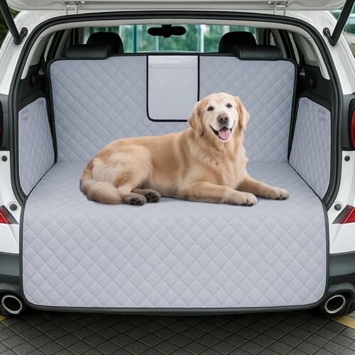 Lekespring Protetor de mala para cães, manta impermeável e antiderrapante com proteção lateral e para-choques, capa resistente e fácil de limpar para porta-malas de carro (cinzento)