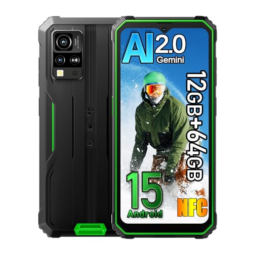 Blackview BV4800SE Android 15 telemóvel inquebrável 2025, 12 GB + 64 GB/2TB IP68 telemóvel rugerizado, T615 Octa-Core, 5100 mAh, 16 MP AI câmera, 6,56" HD+, Dual SIM 4G Moo vil NFC, G. PS, OTG, FM