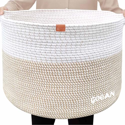 GOCAN Cesta de armazenamento grande para roupa suja, 55 x 35 cm, cesta de armazenamento para cobertores, roupa de almofadas, com alças, para quarto de crianças, cor castanho, XXXL