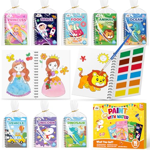 ZMLM 16 livros de colorir com água para detalhes de aniversário para crianças | presentes de aniversário crianças colégio convidados| livros de colorir infantis artesanato para 3 a 9 anos - 8 temas