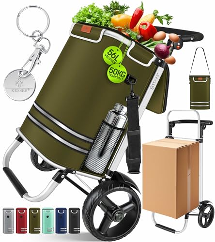 KESSER® Carrinho de compras dobrável com capacidade de 56 litros e resistência de até 50 kg | Carrinho 3 em 1: Carrinho, carrinho e saco, carrinho de compras dobrável com frigorífico