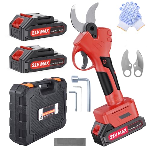 XIAZIR 40 mm Tesouras de podar elétricas, podadora sem cabo para jardinagem com 2 baterias recarregáveis de 21 V 2000 mAh e conjunto de lâminas de substituição