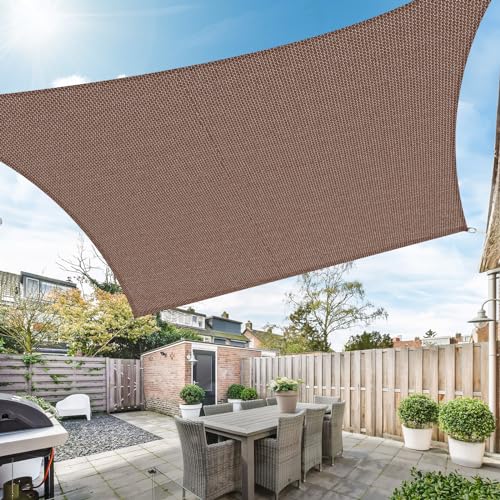 Duerer Toldo vela de sombra retangular, 3,6 x 4,8 m, 95% de proteção UV, 185 g/m² densidade para pátio, jardim, pérgula exterior, terraço, cor Brun
