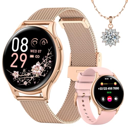 Sanorum Relógio inteligente mulher, 1,27" Smartwatch mulher com chamadas 5,3, função feminina, 24H pulsómetro, 24H SpO2, monitor de sonho, 120 modos desportivos, calorias, podómetro, Android iOS rosa