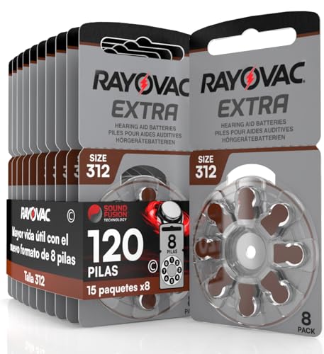 120 Pilhas para aparelhos auditivos Rayovac Extra 312 com tecnologia Sound Fusion 15 pacotes de 8 baterias de aparelho auditivo
