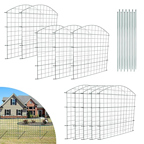 Ikodm Cerca de jardim, total 775 cm de comprimento x 99 cm de altura, 10 elementos de cerca, 13 barras de fixação, cercas decorativas de jardim e bordas para cães, arco superior, verde