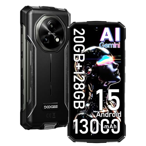 DOOGEE Fire 5 Pro 4G Móvel resistente, 20 GB + 128 GB/2TB, 13000 mAh 18 W Android 15 telemóvel inquebrável, 6,6''HD + 90 Hz, 13 MP+ 8 MP AI câmara, Hélio G81/IP68/NFC/OTG/OTG. 3 Plus Size /Face ID/GPS