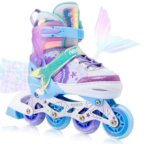 NEMONE Pequena sereia patins online meninas ajustável patins 4 rodas para menino e iniciantes aniversário