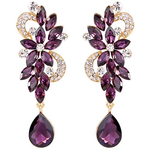 Brincos de mulher - Clearine brincos em forma de flores lágrimas, estilo elegante lindo cristais para casamento noiva festa