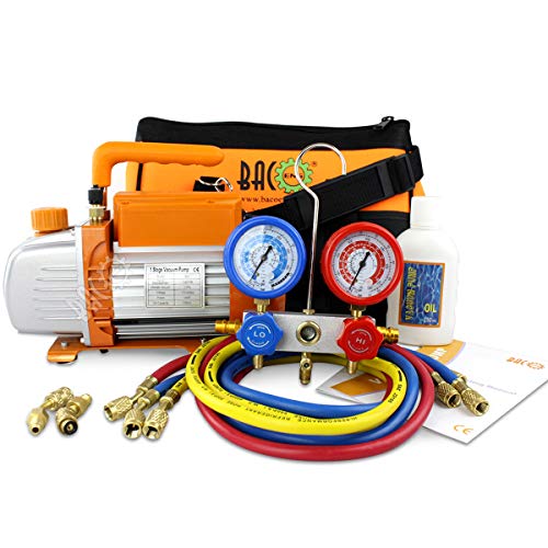 Bacoeng Conjunto de manómetros diagnósticos, bomba de vácuo, ideal para R22 R134a R410A R407C