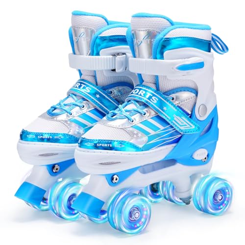 Patins de 4 rodas para meninas, patins para crianças com rodas de iluminação Roller Quad ajustáveis para meninas e meninos iniciantes