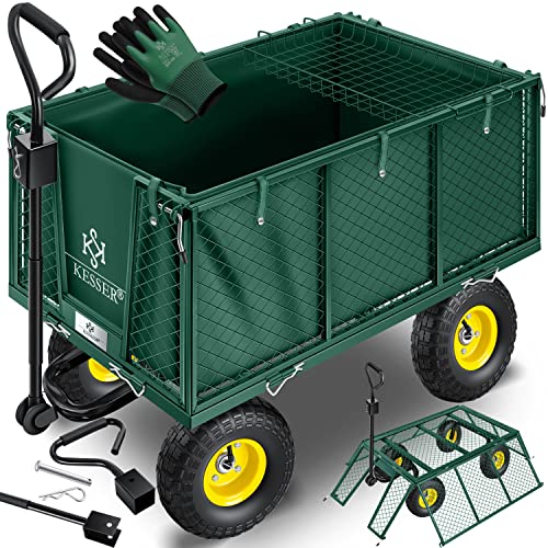KESSER® Carrinho de mão de 550 kg, carrinho de jardim, carrinho de transporte, lona removível, carrinho de equipamento, versátil, inclui luvas, verde