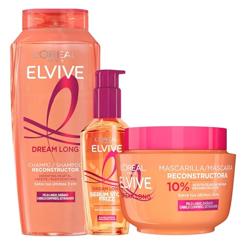 L'Oréal Paris Pack ELVIVE Dream Long champô e máscara reconstrutora e Serum Stop Frizz para cabelo comprido
