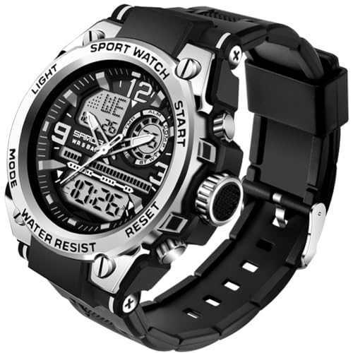 PINIDOUS Relógios homem relógios desporto digital homem, ecrã digital analógico relógios com alarme impermeável, cronómetro, campainha horária, relógios militares multifuncionais