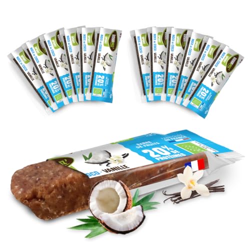 Gourmiz ' - 10 x 40 g (20% proteína), barras energéticas de coco, baunilha, tâmaras, barrinhas de proteínas sem adição de açúcar, sem glúten, vegan, lanches, fruta, frutos secos, proteína bar,