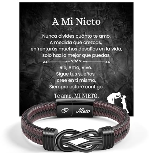 TERRISHE Pulseira homem presente para homem, marido, amigo, pai, dia dos namorados presentes, presente do dia do pai, pulseira de couro trançado para homem gravado aniversário aniversário presente