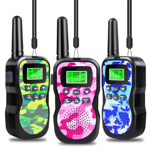 JUAUO Walkie Talkie para crianças presentes para crianças 3-12 anos, brinquedos de walkie-talkie 8 canais de longa distância 3KM com VOX, lanterna, ecrã LCD, brinquedos ao ar livre - camuflagem 3