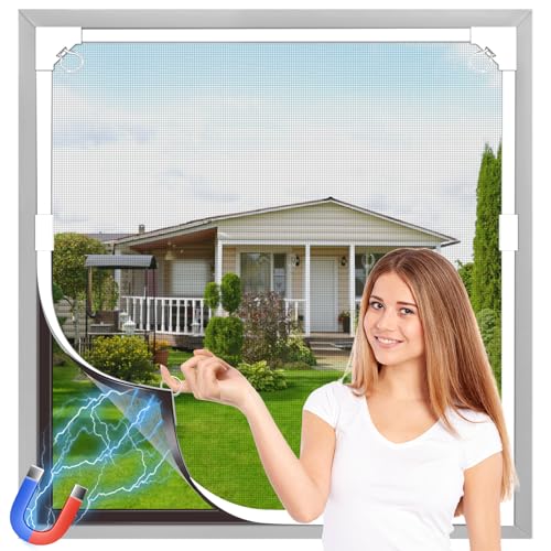 OWYR Rede mosquiteira magnética para janelas, 100 × 100 cm, malha de fibra de vidro, proteção contra mosquitos e moscas, DIY ajustável mosquiteira janela magnética