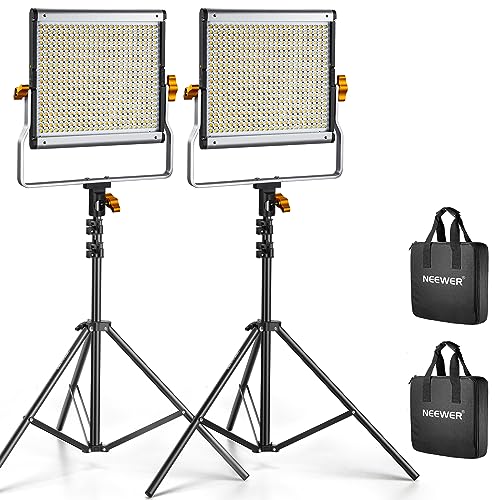NEEWER 2 Pack Luzes de vídeo LED bicolor reguláveis 480 e kit de iluminação de suporte inclui: Painel LED CRI 96+ de 3200-5600 K com U Bracket, tripé de luz de 75 polegadas para fotografia de estúdio