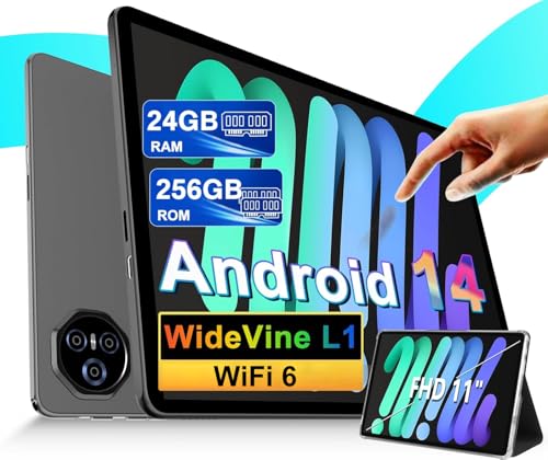 2025 Newest Tablet de 11 polegadas Android 14 Tablets, 24 GB RAM+256 GB ROM (2TB TF), FHD IPS, Octa-Core, UFS 2,2 Flash, 8000 mAh, 5 MP+ 13 MP, WiFi duplo. , BT 5.00 , Widevine L1, Face ID, com capa