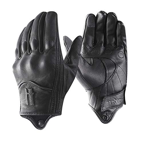 Harssidanzar Luvas de motocicleta de couro com ecrã tátil de pele de de dedo completo para homem GM028E