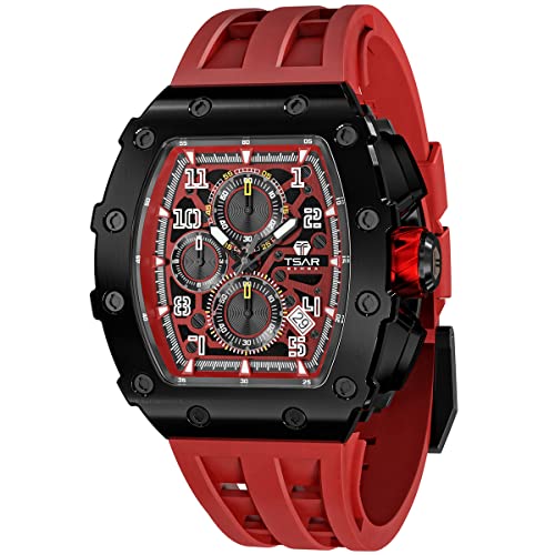 TSAR BOMBA Relógio de luxo homem - cristal de safira - movimento de quartzo japonês - cronógrafo Watch - impermeável 50 m - correia de silicone - calendário luminoso - presentes para homens TB8204