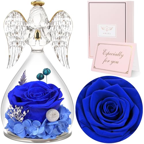 Sunia Rosa eterna presente dia da mãe, flores preservadas presente mulher, flor eterna com figura anjo dia da mãe, presente aniversário mulher, presente avó, presentes originais para o dia da mãe