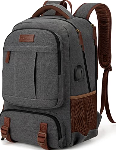 Tzowla Mochila de lona portátil para homem, mala para mulher, mochila de trabalho vintage de viagem para computador portátil de 15-17,3 polegadas, mochila para portátil escolar com porta de