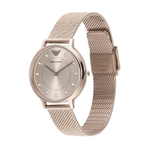 Relógio Emporio Armani para mulher, dois ponteiros, aço inoxidável, tamanho da caixa de 32 mm, Tom dourado pálido, pulseira