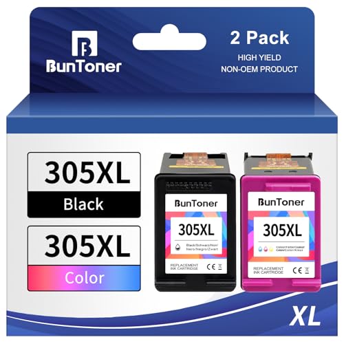 BunToner 305xl Compatível com cartucho de tinta impressora HP 305 XL preto e cor pack com HP deskjet 2720e 2710 2720 4120e 4122e Envy 6020 6010 (2-Pack)