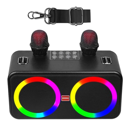 BONAOK Altifalante Karaoke com 2 microfone sem fios, altifalante portátil Bluetooth com microfone, máquina de canto para adultos, para festas / viagens, para dispositivos Android/PC T30