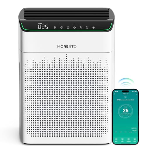 MORENTO Purificador de ar para quartos grandes até 1690 Ft², monitor de qualidade ar PM 2.5, compatível com Wi-Fi e Alexa, modo automático HEPA, entrada dupla ar, para fumo e odores, 23 db, MR5866