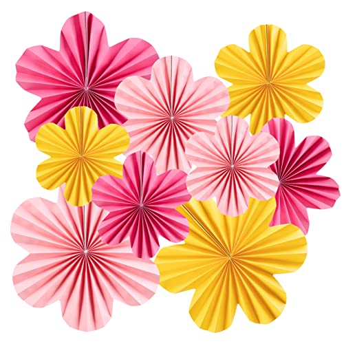 SUNBEAUTY 9 de papel leque decoração pendente grinalda rosa amarelo flores leques papel decoração conjunto para casamento aniversário chá festa decoração mesa sala aulas bebé duche Backdrop Garland